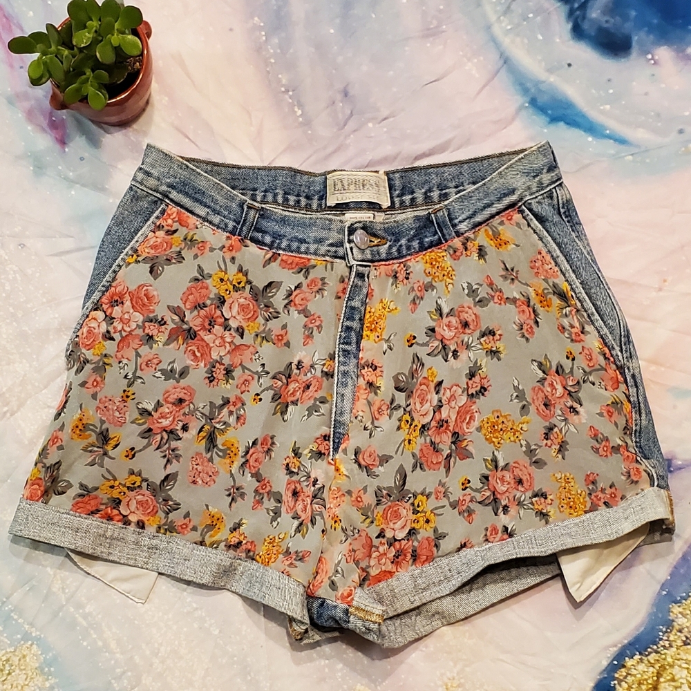 Custom Floral Express Cut Off Denim Shorts